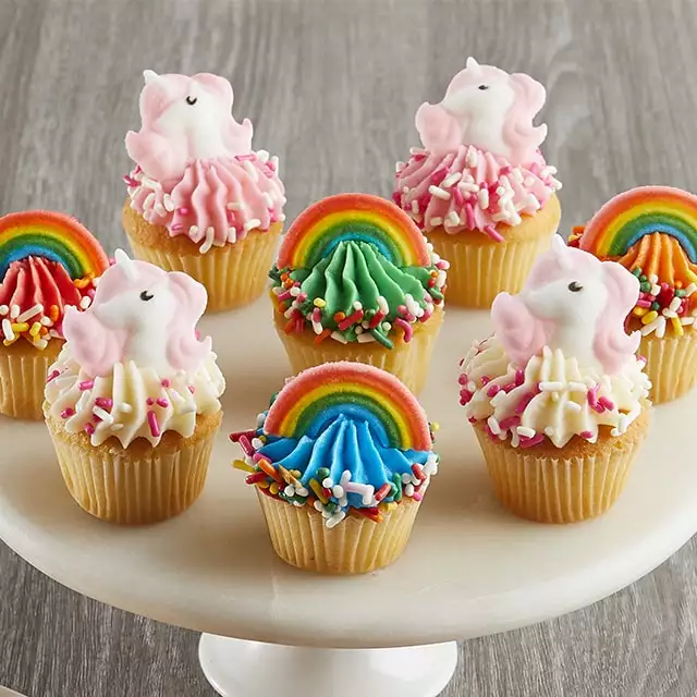 image of Mini Rainbows and Unicorns Cupcakes
