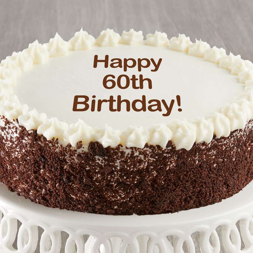 Happy 60th Birthday Chocolate and Vanilla Cake Close-up