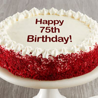 Zoomed in Image of Happy 75th Birthday Red Velvet Cake